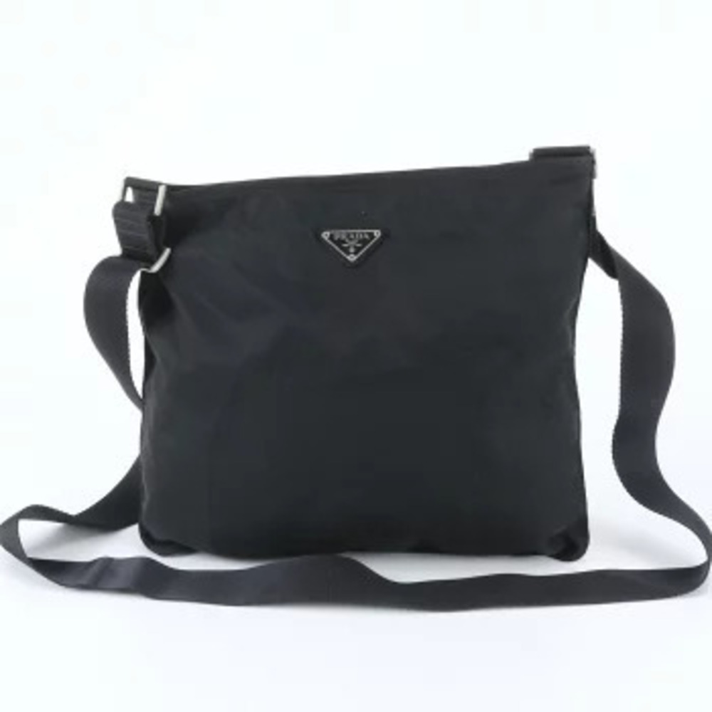 Prada Tessuto Leather Triangle Messenger Crossbody Bag Black